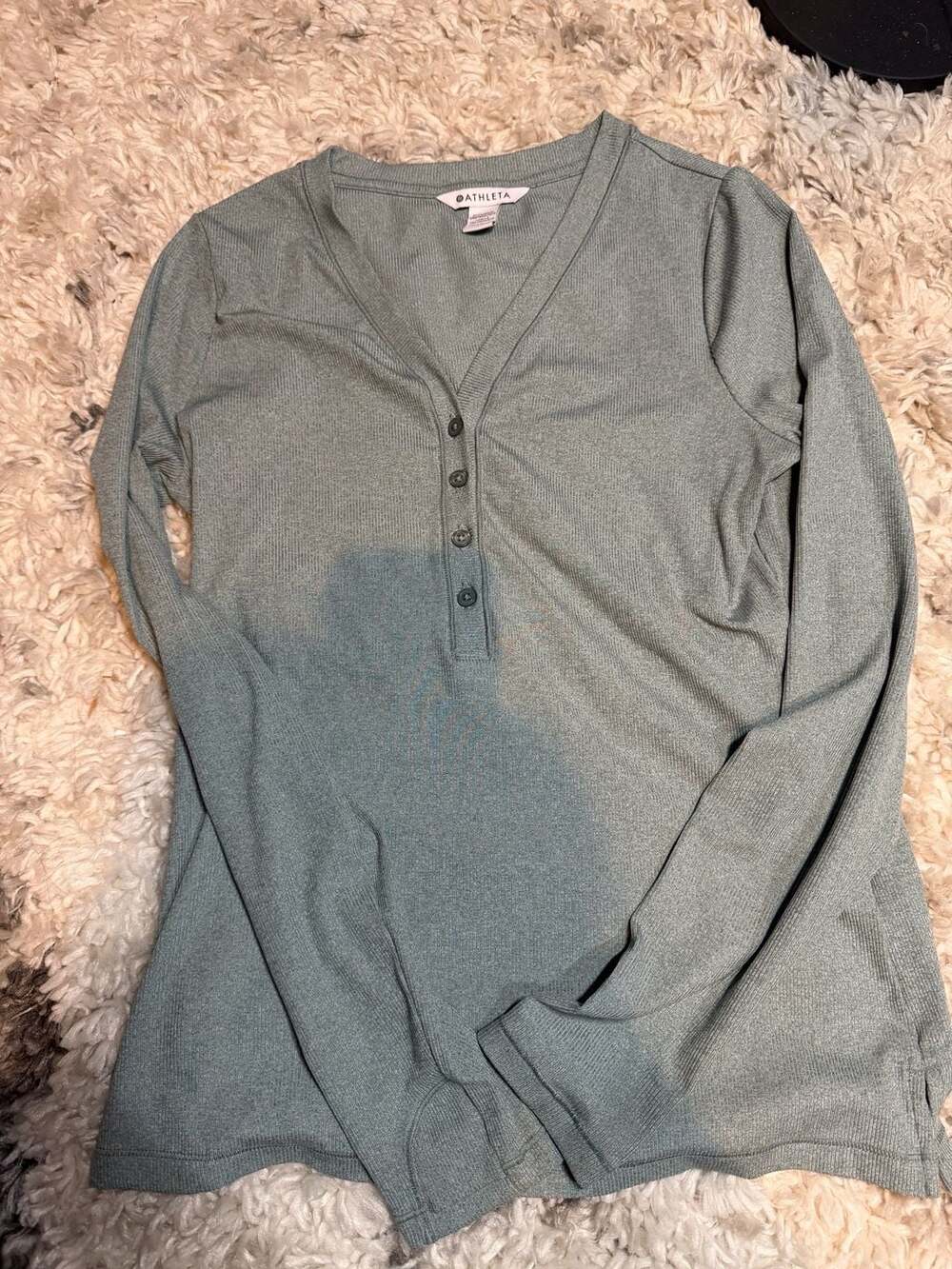 Athleta Uptempo Ribbed Henley Top Long Sleeve Women's Medium Green